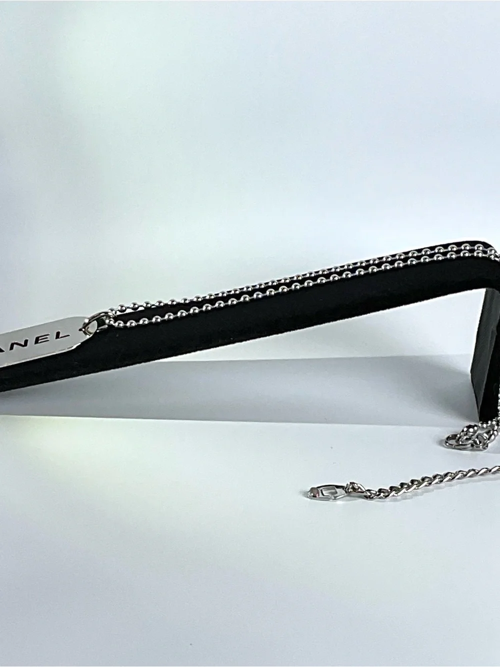 CHANEL Silver Engraved Dog Tag Necklace/Bag Charm